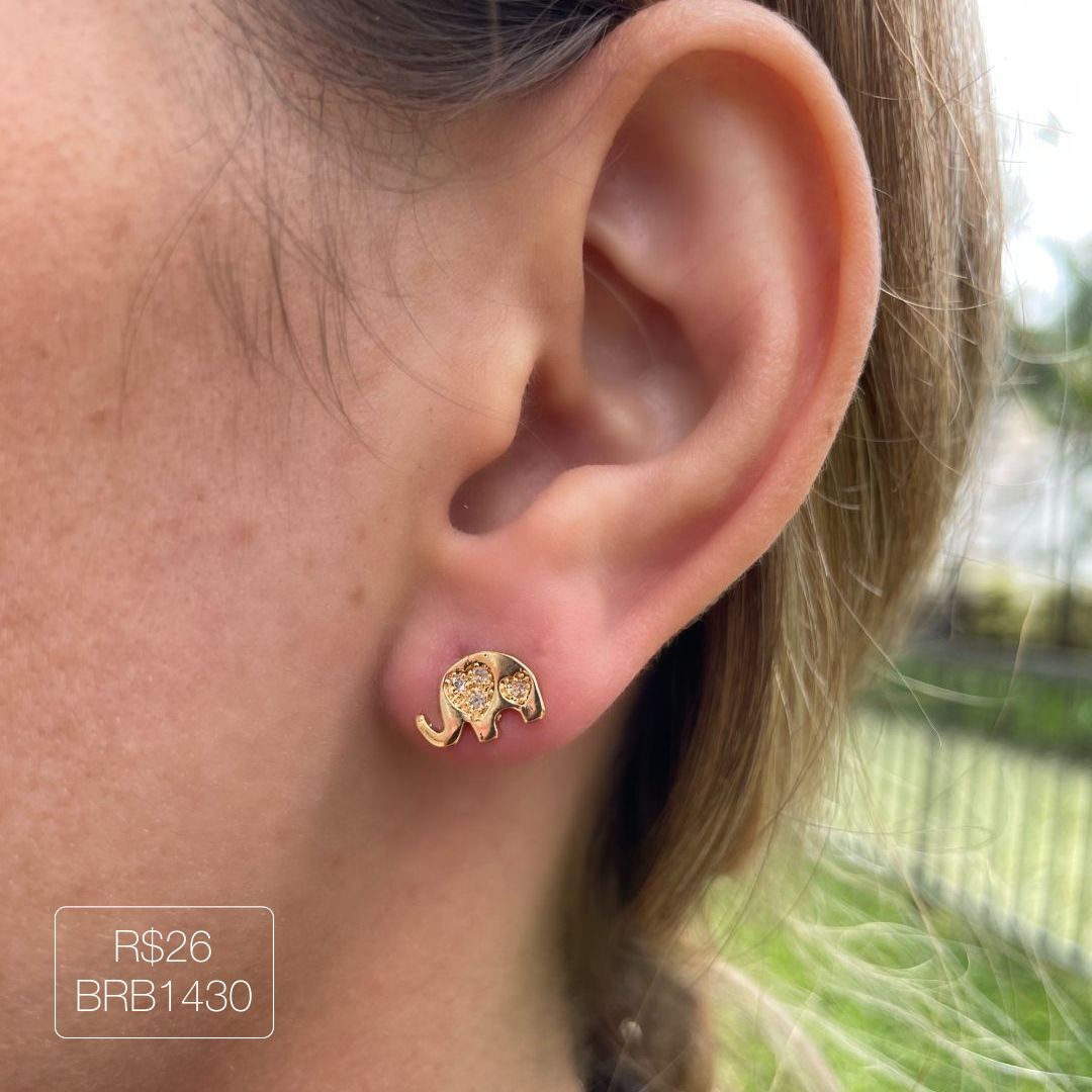 Brinco Elefantinho Cravejado Cristal Dourado